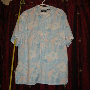 White Button-Down Hawaiian Print Shirt